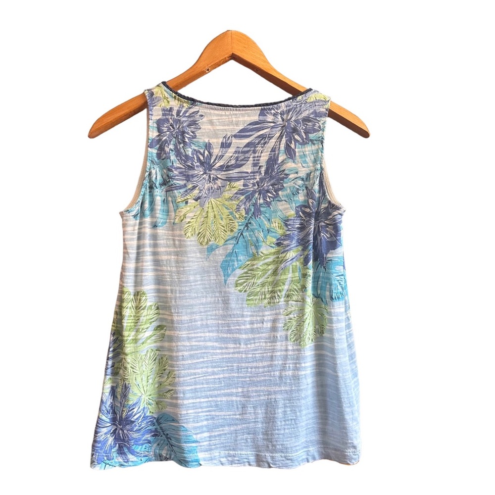 J Jill Embroidered Print Tank Blue Green White Tropical Slub Knit XS Extra Small - Picture 6 of 7